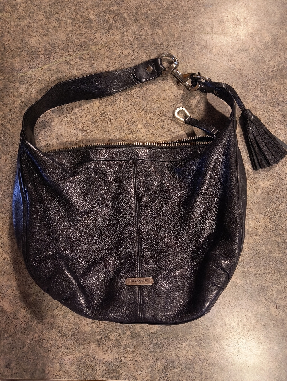 Coach Black Pebbled Leather Hobo with Tassel